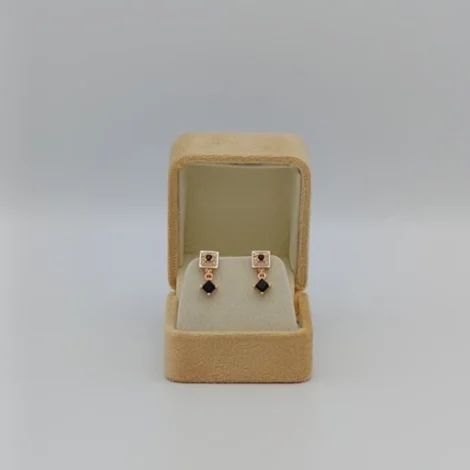 Zircon Gem Square Shaped Golden Earrings